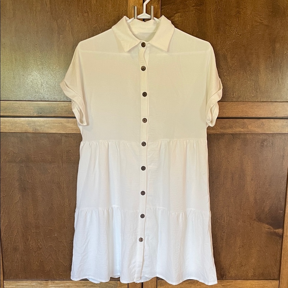 Creamy White Button-Down Dress (lined).